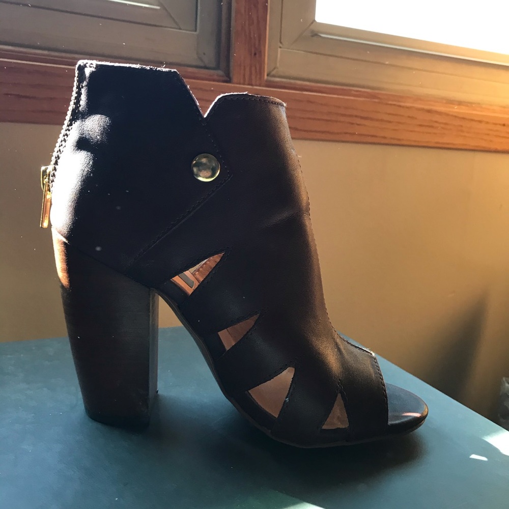 Medium brown open toe heels